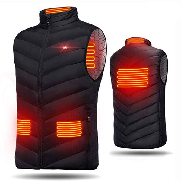 Electric USB Heatiing Warm Hooded Jacket Winter Heated Back + Abdomen + Neck Vest 3 Temperature Control