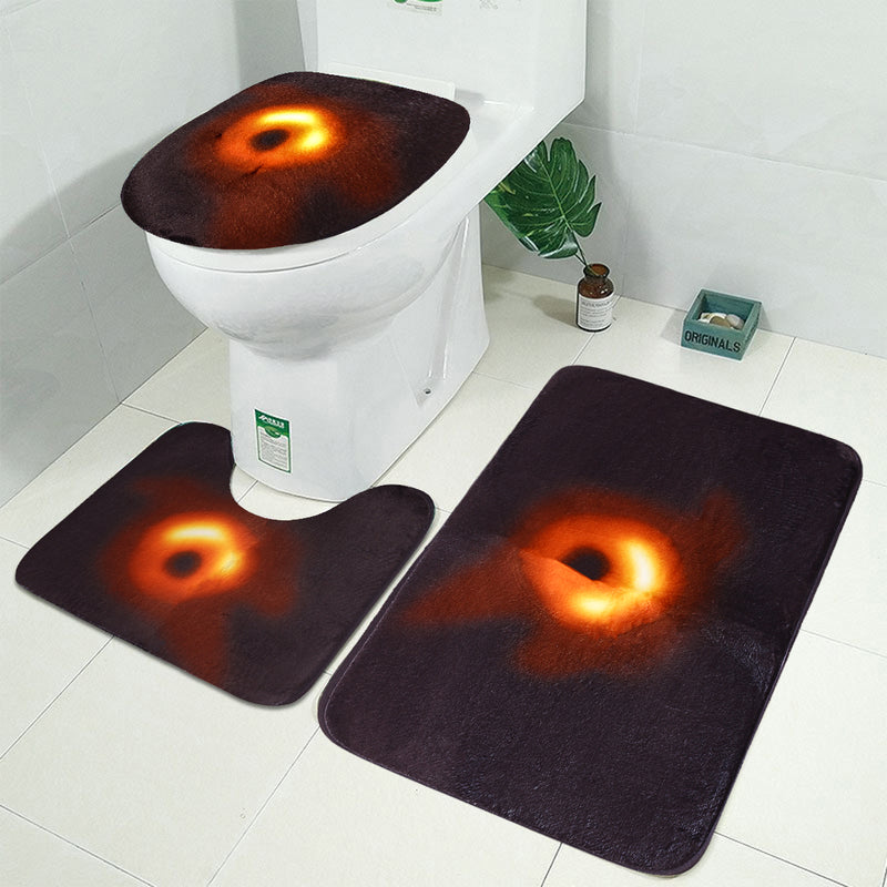 3Pcs Bath Mat Pedestal Non Slip Toilet  Lid Black Cover Shower Bathroom Rug Set Carpet