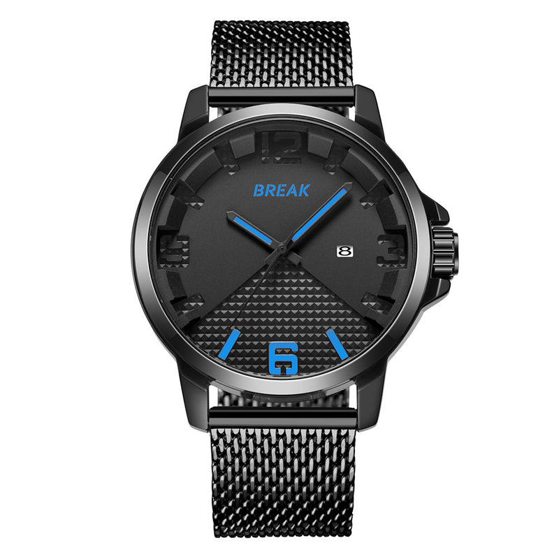 BREAK 3301 Calendar Sport Men Wrist Watch Simple Design Stainless Steel Quartz Watches