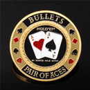 Metal Poker Guard Card Protector Coin Chip Gold Color Plated With Round Plastic Case