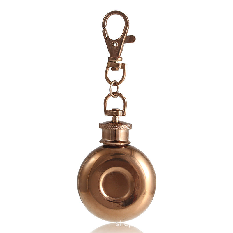 1oz 28ml Mini Stainless Steel Round Hip Flask With Keychain Liquor Alcohol Whiskey W-ine Pot