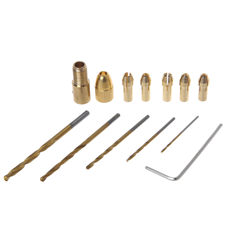 12pcs 0.5-3mm Small Electric Drill Bit Chuck Collet with Micro Twist Drill Set and Allen wrench