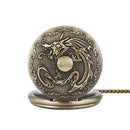 DEFFRUN Retro Bronze Classic Dragon Pattern Chain Quartz Pocket Watch