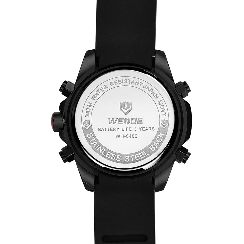 WEIDE 6406 Dual Display Digital Watch Calendar Alarm Luminous Watch Black Case Men Sport Watch