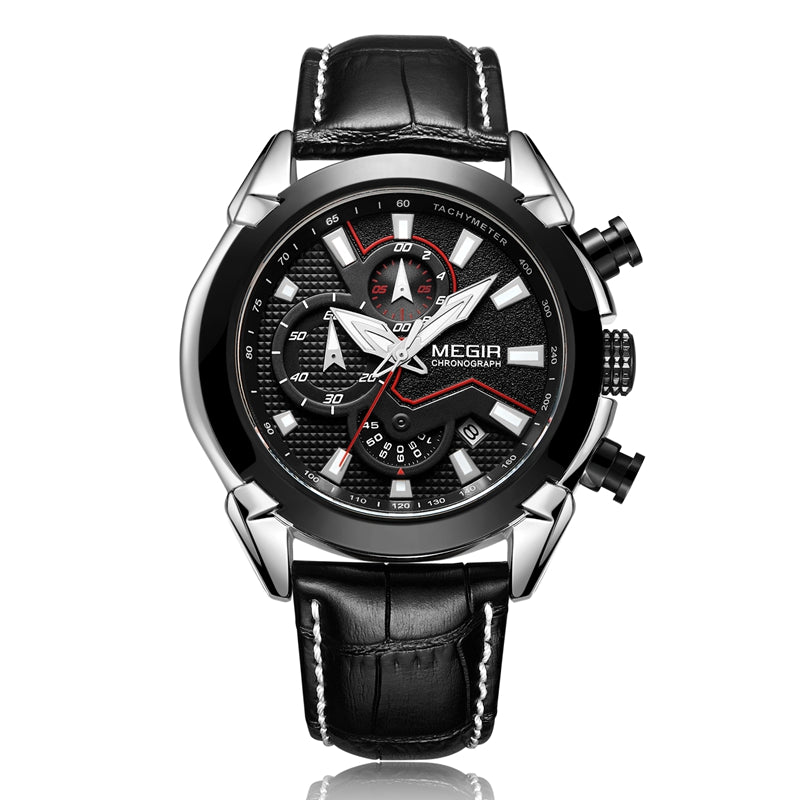 MEGIR 2065 Sport Watches Creative Chronograph Quartz Leather Strap Men Watch
