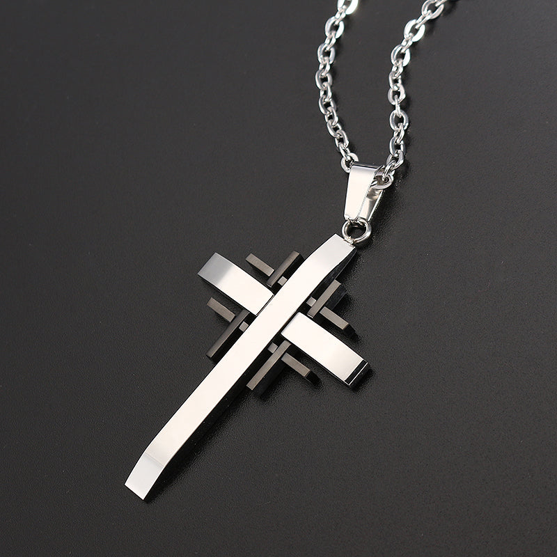 Trendy Silver Gold Men Cross Necklace Stainless Steel Charm Necklaces