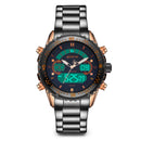 STRYVE S8020 LCD 5ATM Waterproof Week Display Full Steel Fashion Men Dual Display Digital Watch