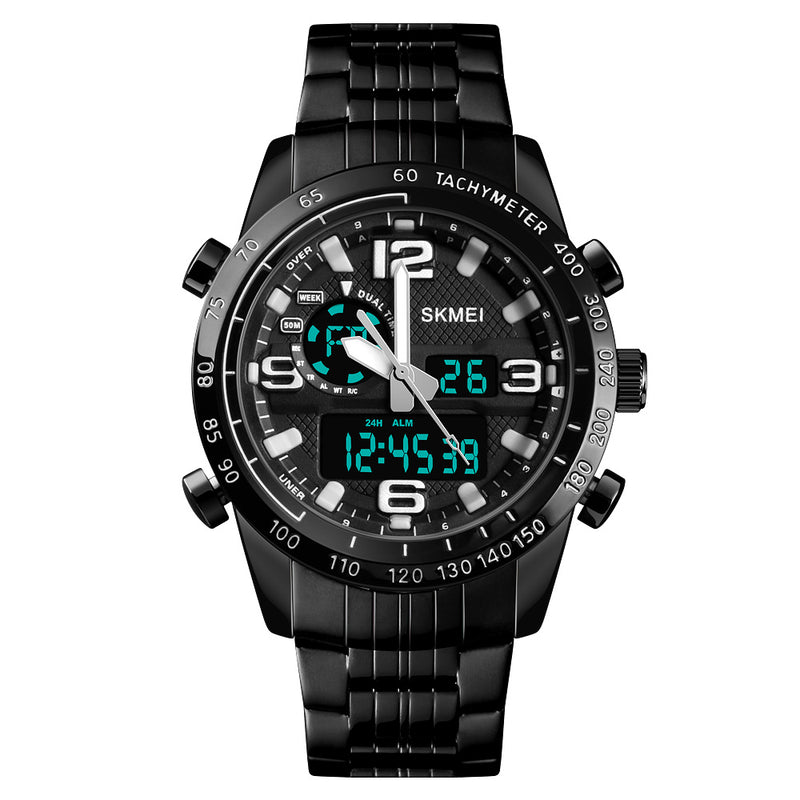 SKMEI 1453 Luxury Men Stopwatch Calendar Sport Stainless Steel Dual Disaplay Digital Watch