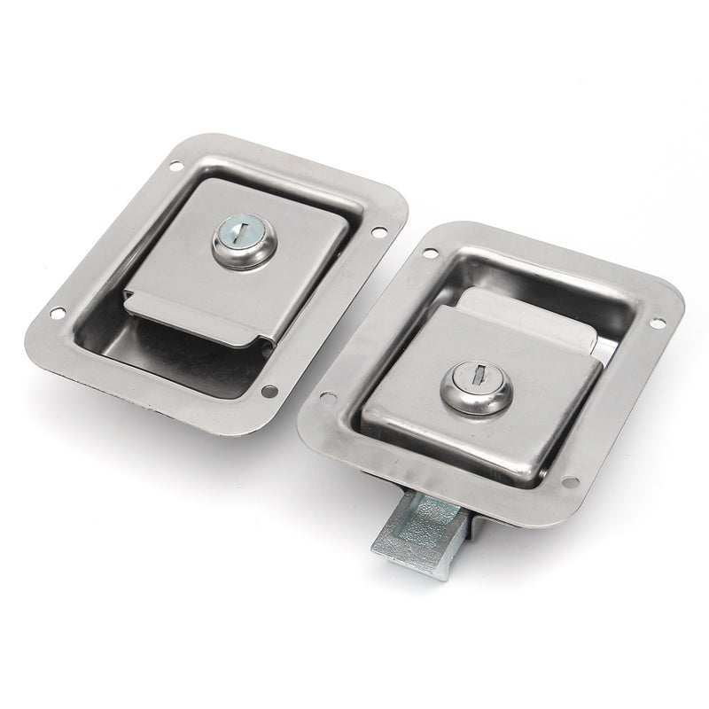 2Pcs Stainless Steel Paddle Door Lock Handle Truck Box Trailer Latch With Key