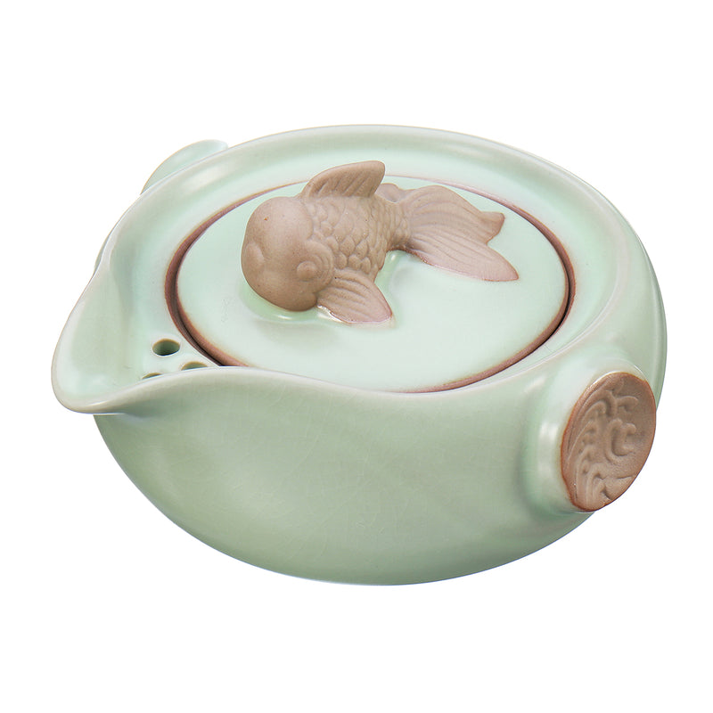 Handmade Chinese Travel Tea Pot Ru Kiln Kung Fu Tea Set Ceramic Teacup Carry Bag