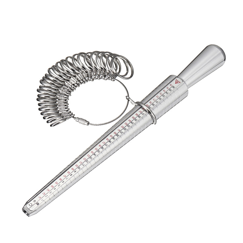 Silver Zinc Alloy Ring Sizer Mandrel Stick Finger Gauge Measure Jewelry Tools Kit