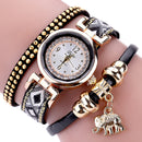 DUOYA XR1889 Fashionable Gold Elephant Ladies Bracelet Watch Leather Strap Quartz Watches
