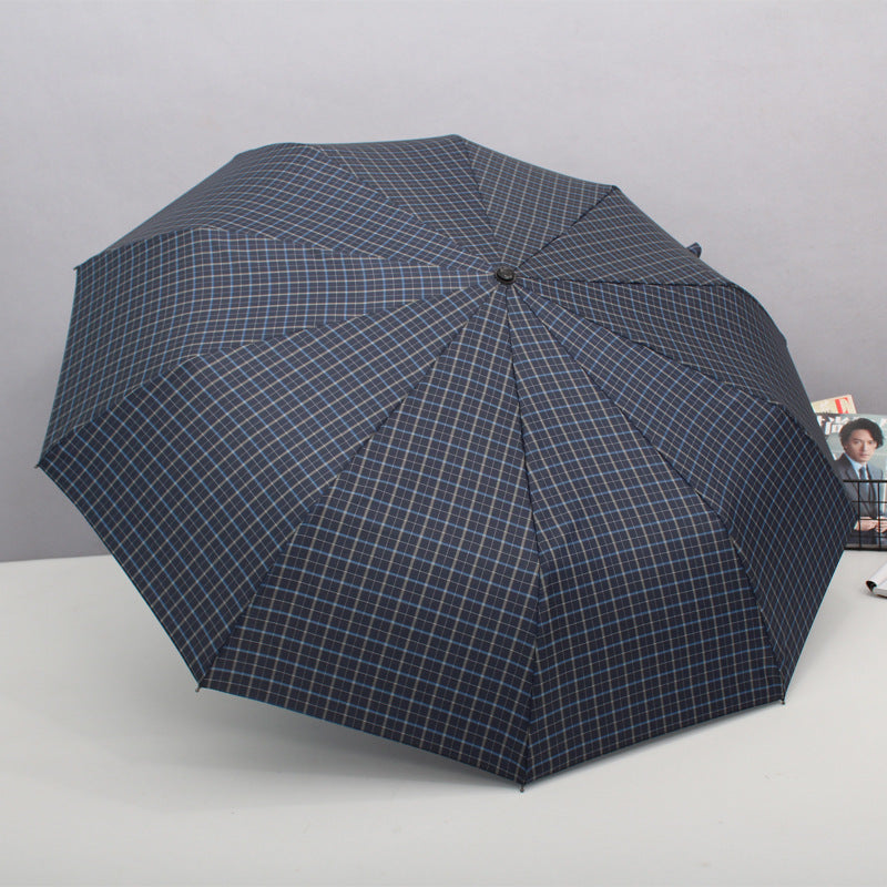 Automatic Folding Umbrella 1-2 People Windproof Umbrella Plaid Camping Sunshade