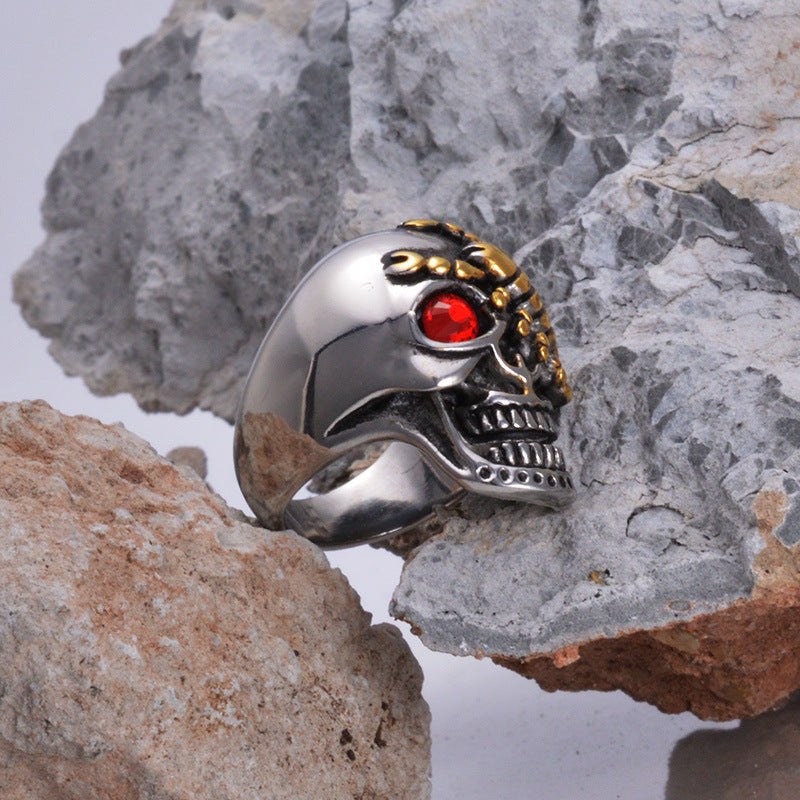 Fashion Stainless Steel Ring Gold Scorpion Skull Ring Red Eye Zircon Ring Halloween Jewelry