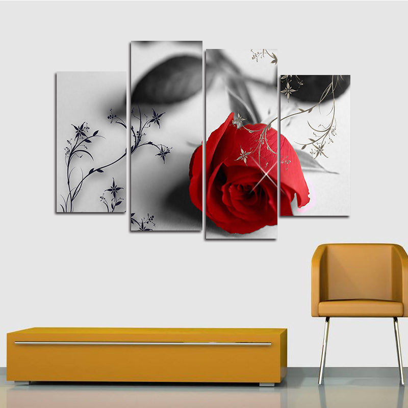 Miico Hand Painted Four Combination Decorative Paintings Botanic Rose Wall Art For Home Decoration