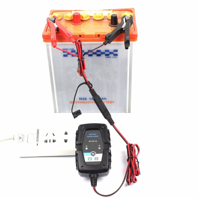FOXSUR 6V 12V 1A Automatic Smart Battery Charger Maintainer  With SAE Line For Car Motorcycle Scooter Deep Cycle AGM GEL VRLA