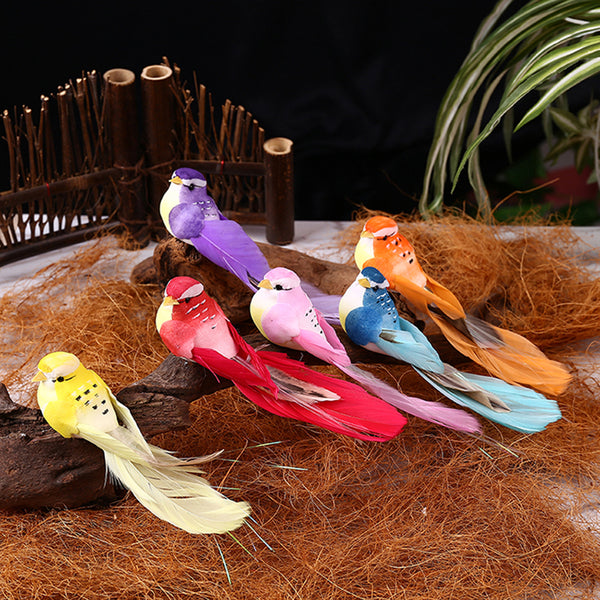 12Pcs Colorful Clip Vintage Artificial Bird Foam Feather Christmas Tree Decorations