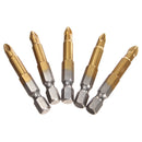 5pcs 50mm Titanium Coated 1/4 Inch Hex Shank PH2 Magnetic Anti Slip Electric Screwdriver Bit Set