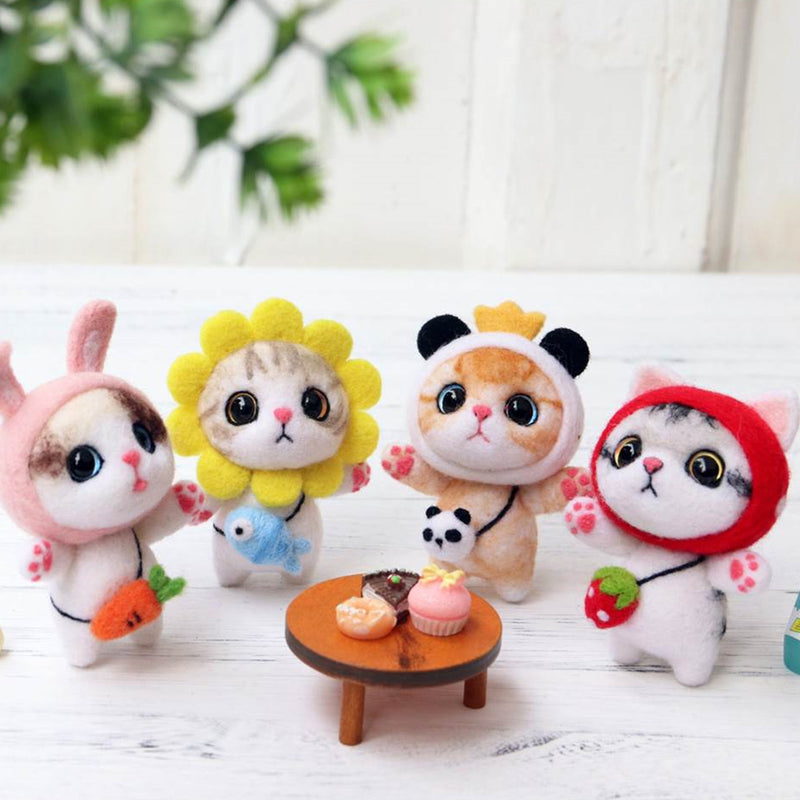 DIY Cat Doll Wool Felt Craft Non Finished Poked Set Handcraft Kit Material Bag