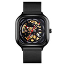 SKMEI 9184 Fashion Men Automatic Watch Waterproof Hollow Art Stainless Steel Strap Mechanical Watch