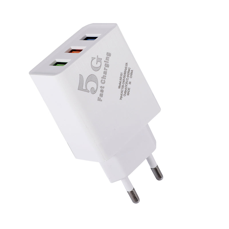 EU 5V 2.4A 3 USB Charger Power Adapter for Tablet Smartphone