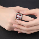 E-commerce Source Of Origin Europe And America Domineering Titanium Steel Men's Set Ruby Ring