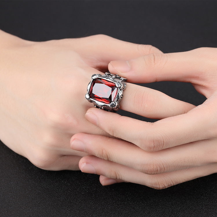 E-commerce Source Of Origin Europe And America Domineering Titanium Steel Men's Set Ruby Ring