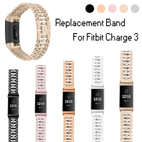 Bakeey Stainless Steel Diamond-encrusted Watch Band Strap for Fitbit charge 3 Smart Watch