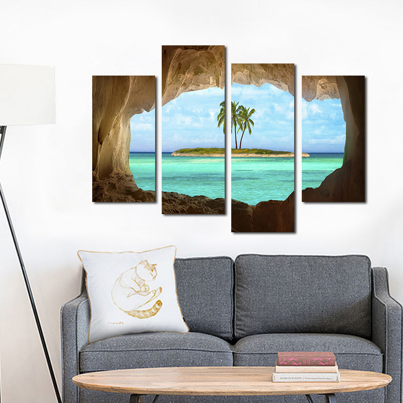Miico Hand Painted Four Combination Decorative Paintings Isolated Island Wall Art For Home Decoration