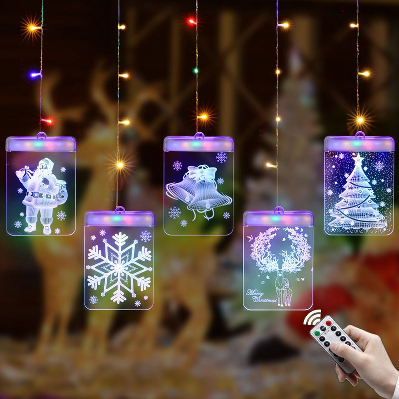 USB Romantic 3D Hanging Christmas LED Curtain String Light DC5V 8 Modes Remote Control for Home Decoration
