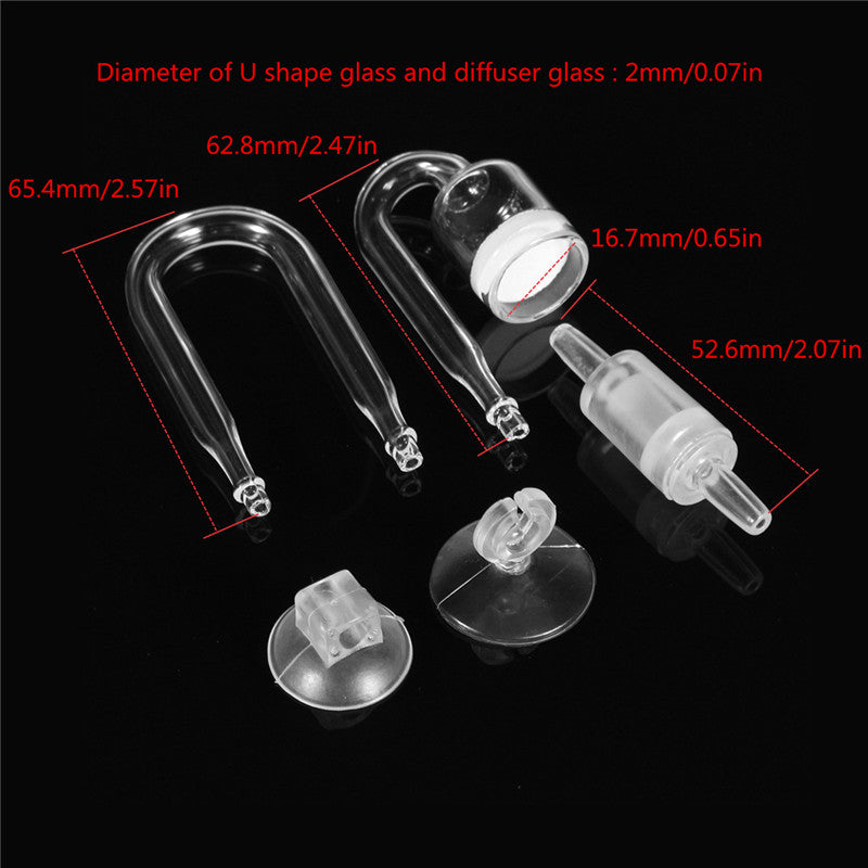 Fish Tank Aquarium CO2 Diffuser Check Valve U Shape Glass Tube Suction Cup Kit