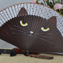 Women Cartoon Cat Folding Silk Fan Handheld Fan Hollow Out Hand Folding Fan X6T7