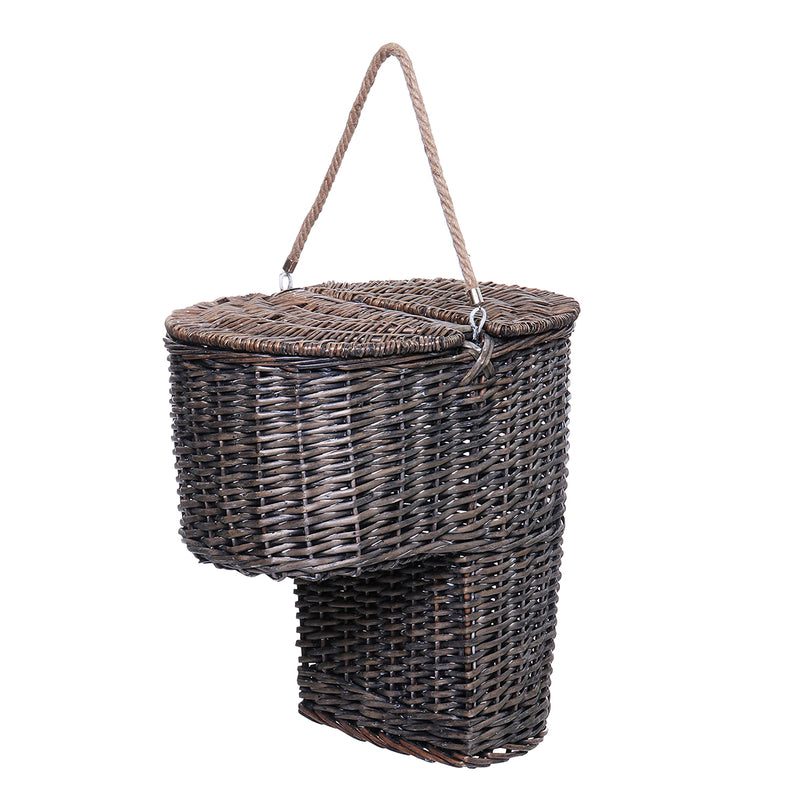 Wicker Handwoven Stair Step Storage Box Basket Baskets Container Carry With Handle