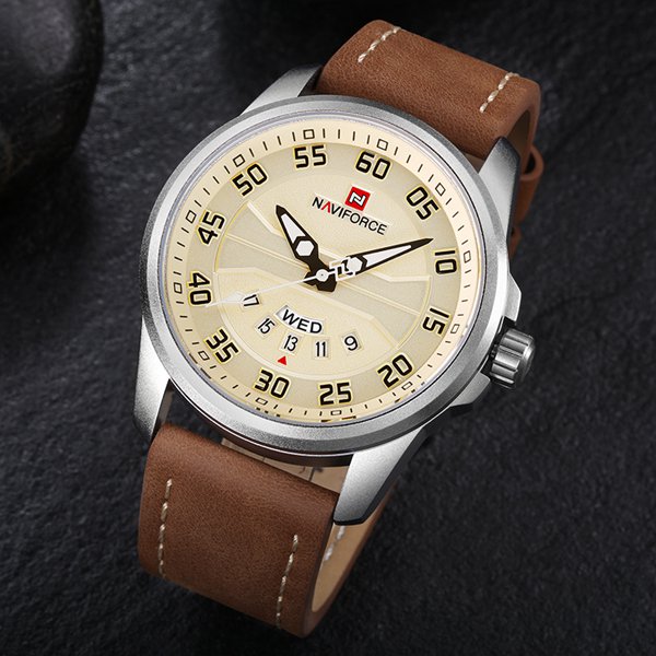 NAVIFORCE NF9124 Men Watch Sport Leather Strap Simple Dial Male Quartz Wrist Watch