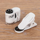 60X Phone Microscope Lens Magnifier Clip With LED Light UV Currency Detector