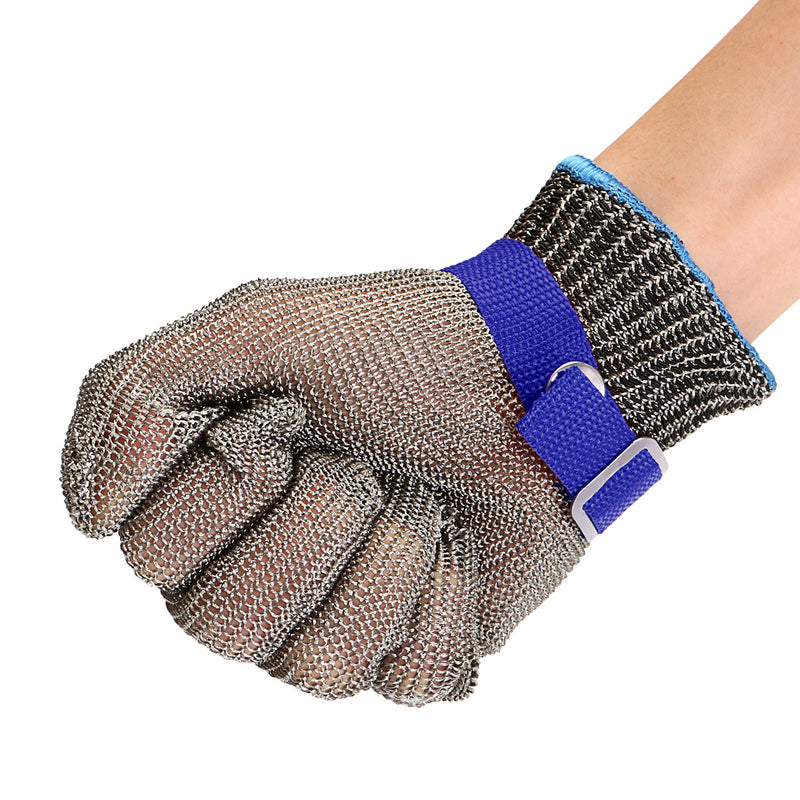 Safety Cut Proof Stab Resistant Stainless Steel Metal Mesh Butcher Glove Blue
