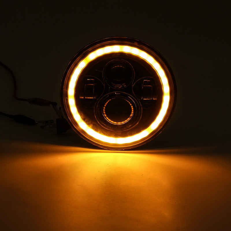 7'' 75W 6000K DRL Amber Halo Angle Eyes Projector LED Round Headlights Hi/Lo Beam Turn signal Light For Harley/Yamaha/Jeep