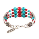 Bohemian Tibetan Silver Leaf Pendant Ethnic Multicolor Beads Women Bracelet Bangle