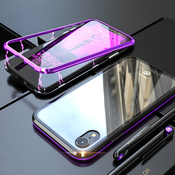 Bakeey Protective Case for iPhone XR 6.1" Magnetic Adsorption Metal+Clear Tempered Glass Cover