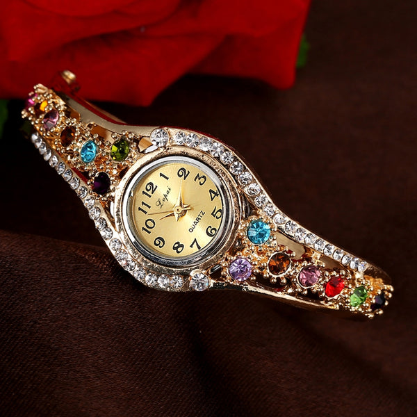 LVPAI XR1959 Fashionable Ladies Bracelet Watch Rhinestone Clock Quartz Watch