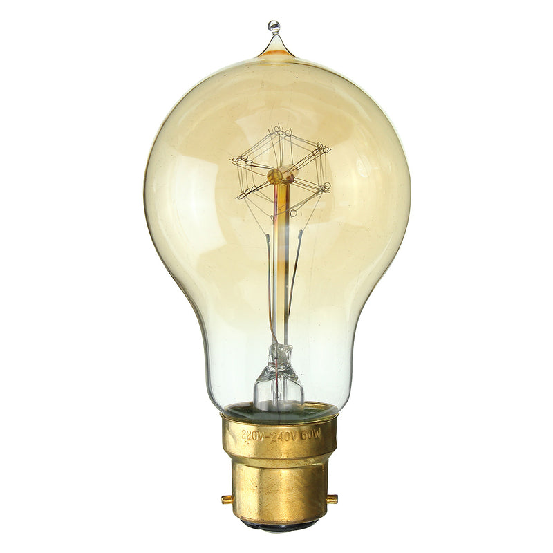 Kingso AC220V B22 60W A19 Teardrops Shape Amber Shell Edison Retro Incandescent Light Bulb for Home