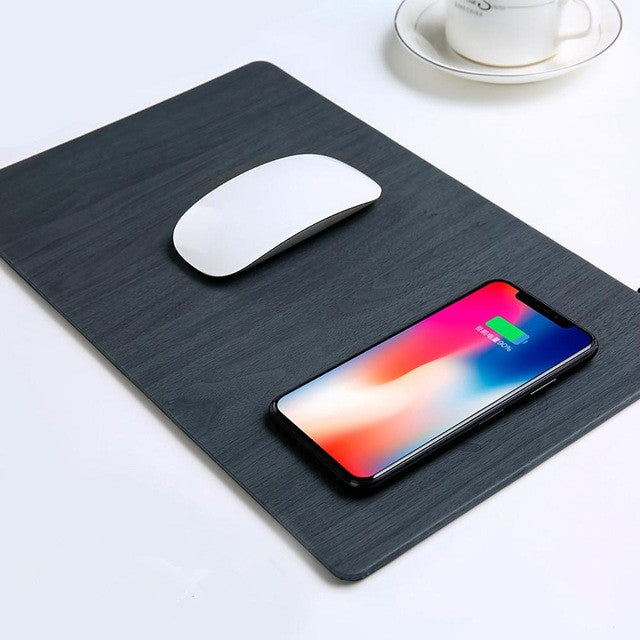 FONKEN Mouse PU Wood Grain Quick Charge Pad Qi 5W 10W USB Wireless Charger for Phone Charging Pad Desk