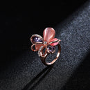 Stylish Pink Flower Opal Crystal Zircon Finger Ring Fine Jewelry for Women Clothing Accessories