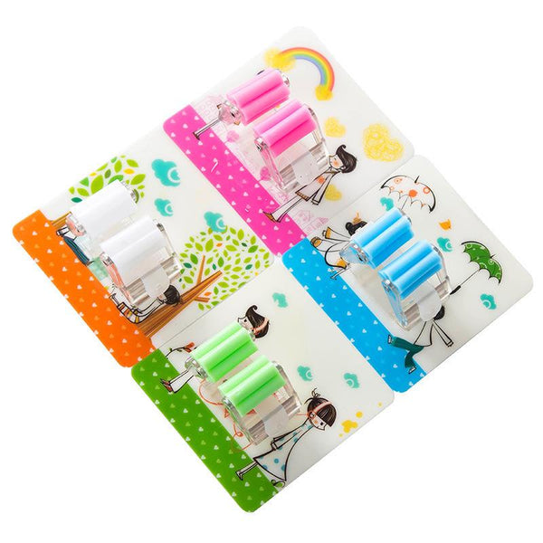 Fixed Clips Toilet Storage Organizer Mop Holder Cleaning Tool Mop Clip Self Adhesive Cartoon Wall Mounted Broom Hanger