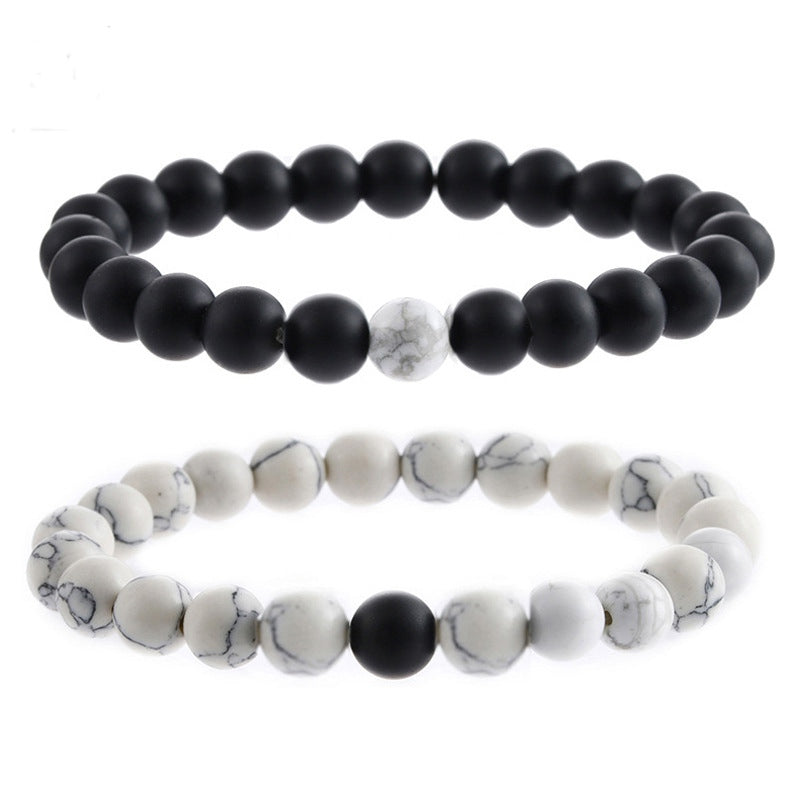 2 Pcs White Turquoise Handmade Energy Beaded Bracelet Couple Chain for Men Women