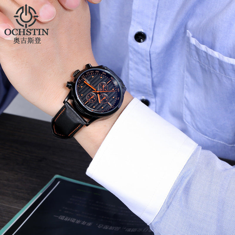 OCHSTIN GQ042B Luxury Men Quartz Watch Fashion Sub-dail Leather Straps Sport Watch
