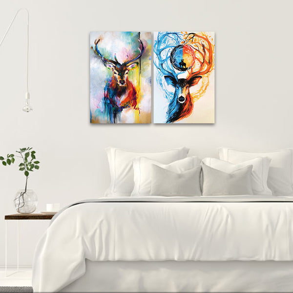Miico Hand Painted Combination Decorative Paintings Animal Deer Wall Art For Home Decoration
