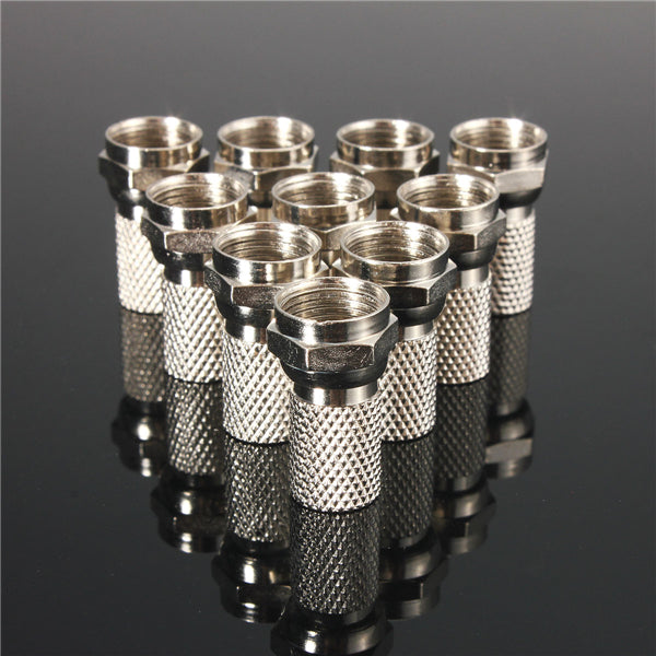 10pcs Silver F-Plug RG6 TV Aerial Coaxial Cable Connectors Adapter