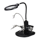 LED Light Soldering Iron Stand Holder Helping Hands Magnifying Glass Magnifier with 3 Arms + Solder Wire Bracket