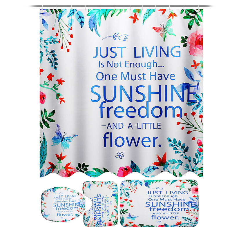 Sunshine Waterproof Bathroom Shower Curtain Toilet Cover Mat Non-Slip Rug Set